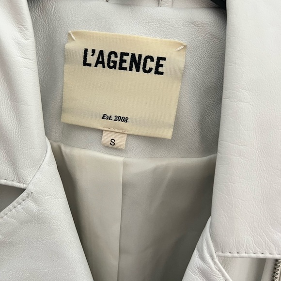 L’AGENCE White Leather Peplum Jacket - Picture 4 of 6